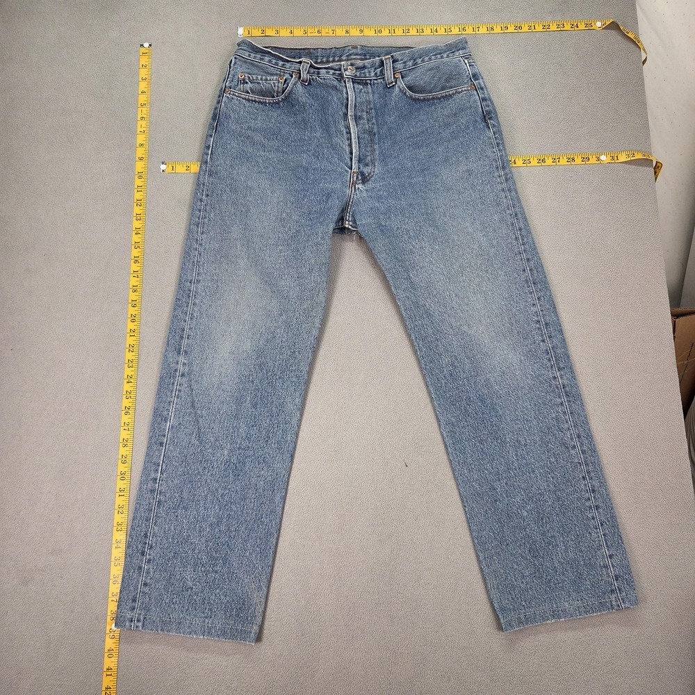 Vintage Levis 501 Jeans Mens Blue Straight Button Fly USA 90s Stains Fits 32x28